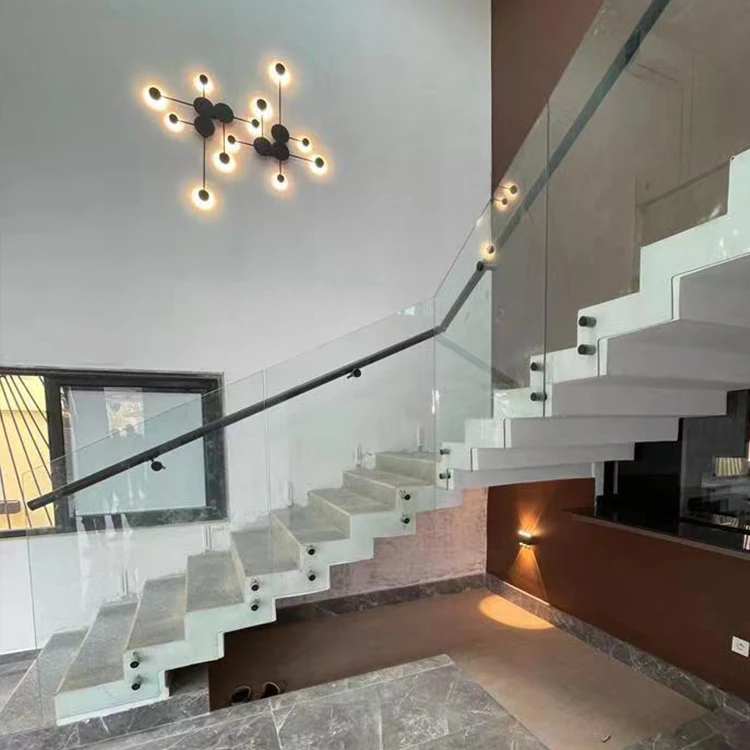 HDSAFE black standoff screws frameless glass stair railing design modern outdoor wooden glass staircase railing glass standoff