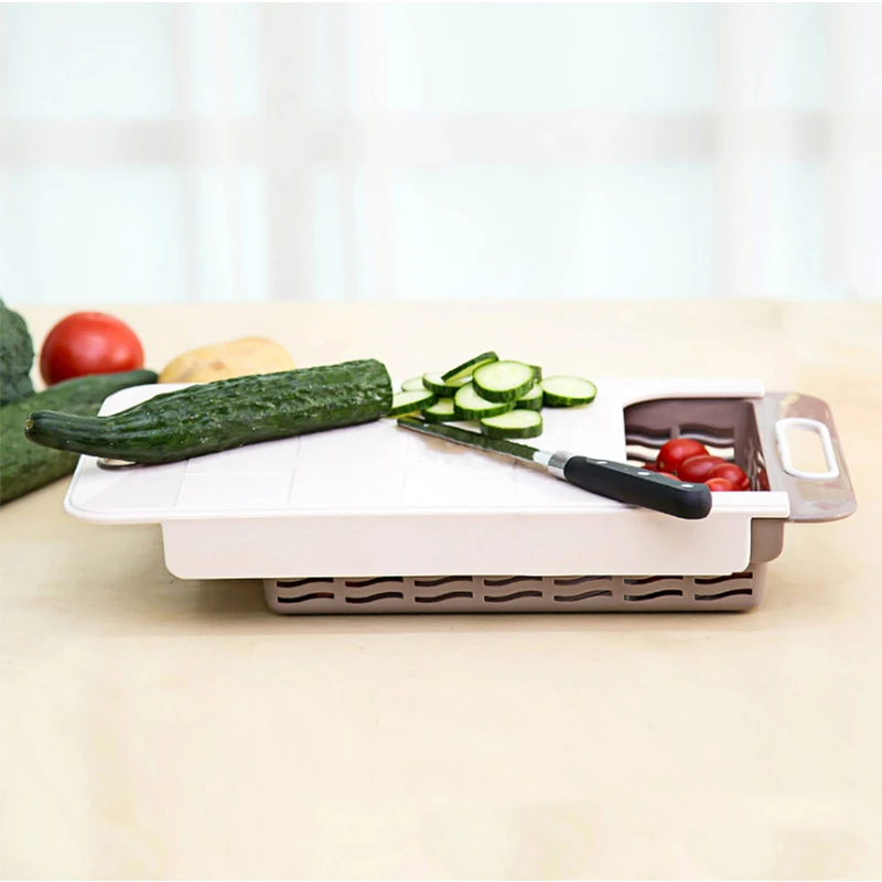 Кухонная мойка растягивающийся прямоугольная PP измельчительный блок для фруктов и овощей стиральная сливная корзина пластиковая разделочная доска с