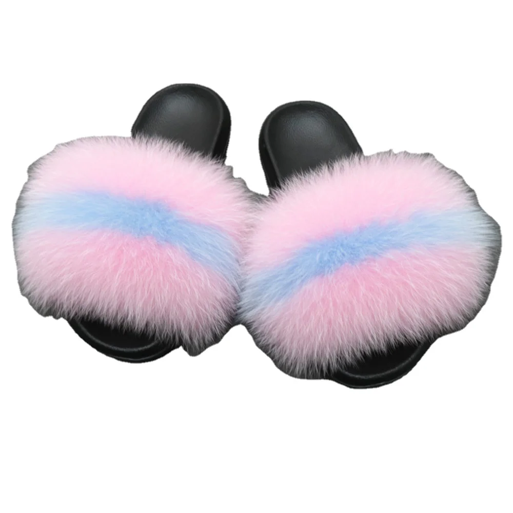 Оптовая продажа, китайская фабрика, тапочки ручной работы из лисьего меха, индивидуальный логотип, тапочки высокого качества