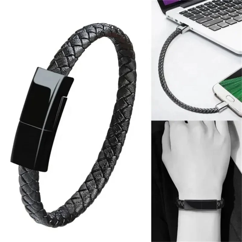 Micro Usb Charging Line Type c USB Cable 8 Pin Wrist Charging Cable Short Leather Bracelet Data Line