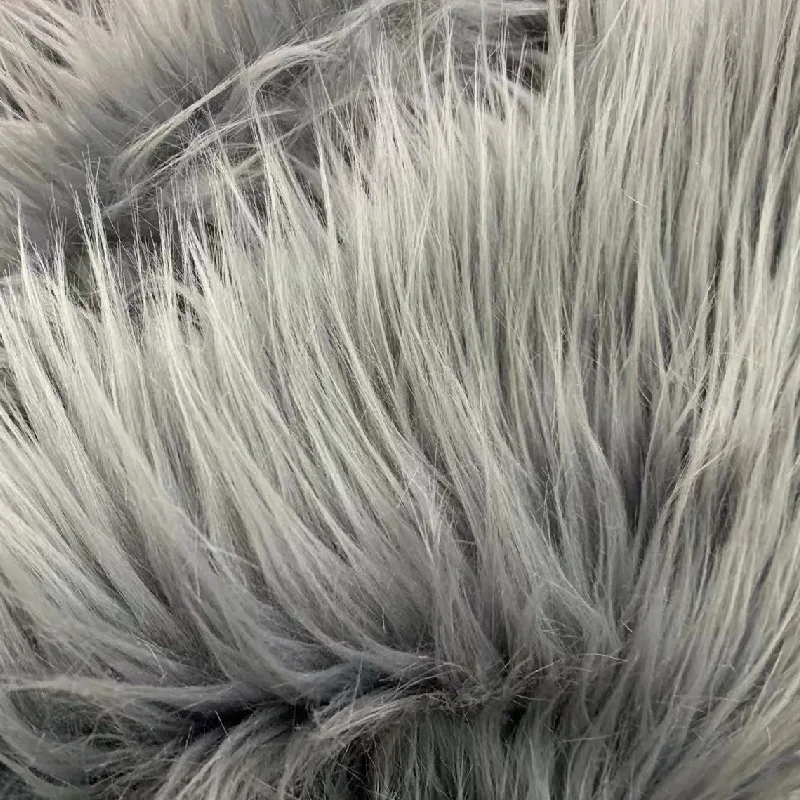grey color long hair faux fur fabric