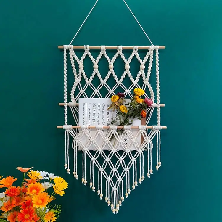 foldable macrame Wall Hanging Magazine Holder Bohemia wall hanging Living Room for Mail Postcard Flowers home decor