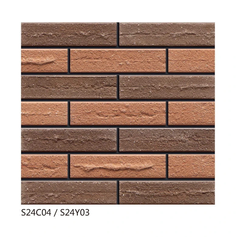 Customized thin long kiln terracotta brick slip veneer residential facade 24x6 rustic matte red clay wall bricks