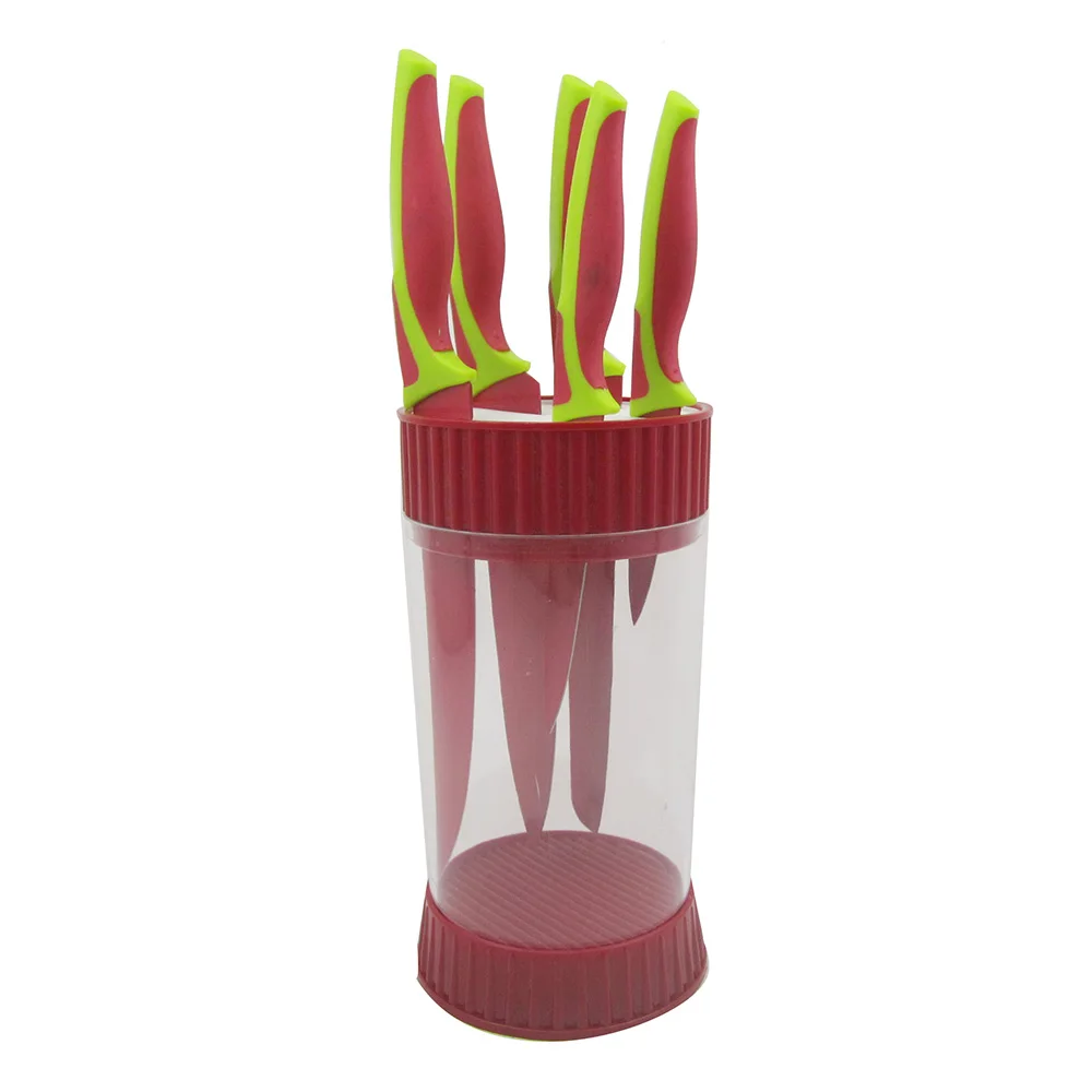 Red Color Non-Stick Knife Set with Universal Knife Block