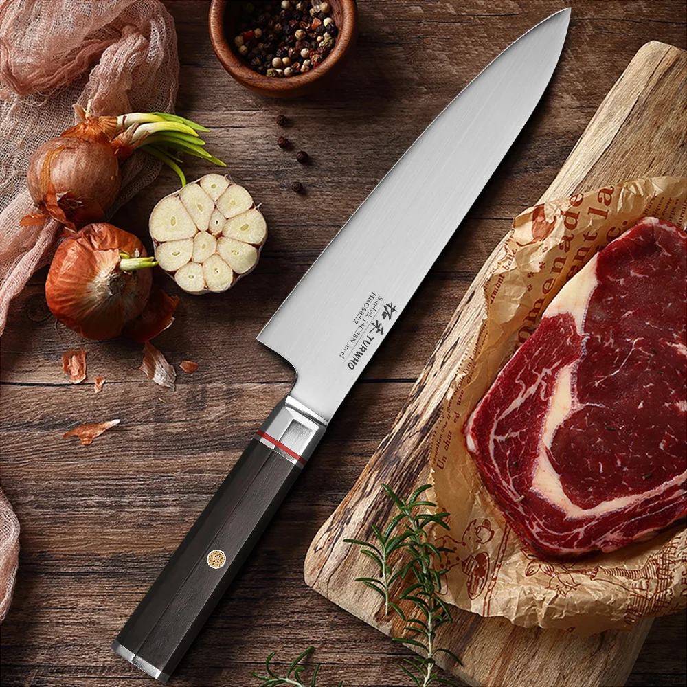 SALE 2 PCS High Quality Sandvik 14C28N carbon steel Handmade Ebony wood Octagonal Handle Kitchen Knife Set