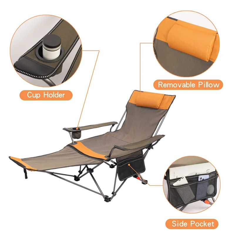 Durable Camping Chair With Removable Footrest Adjustable Backrest Lightweight Reclining Lounge Chairs