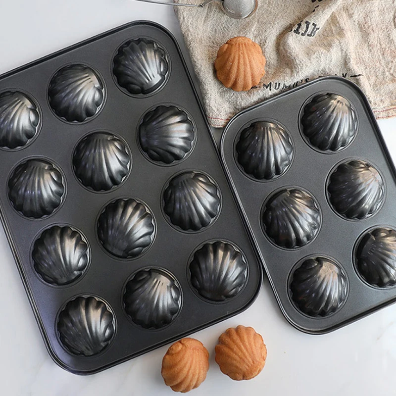 12 Cavity Non-Stick Carbon Steel Bakeare Shell Shaped Cake Baking Mold And Round Madeleine Pan Mold