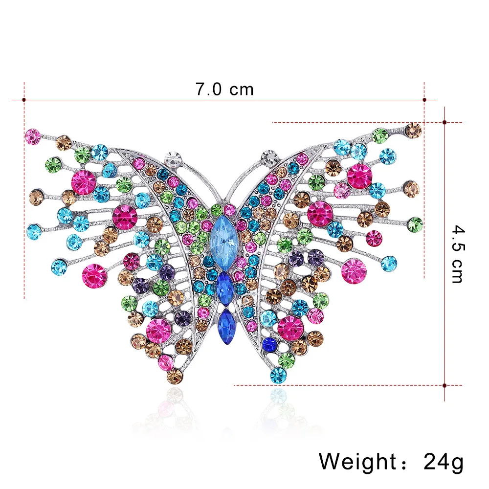 French retro color crystal brooch ladies sweater brooch alloy butterfly wings zircon brooch jewelry