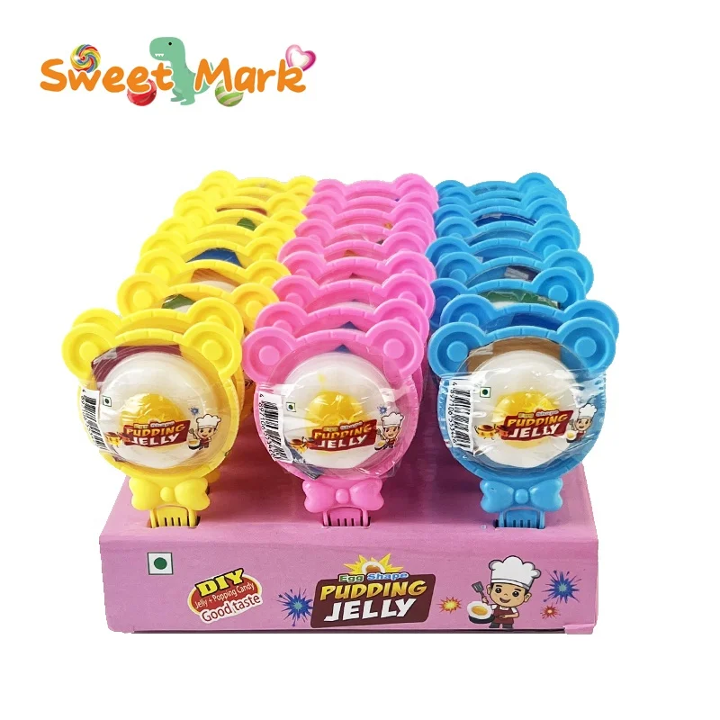 Halal jelly pudding display jar 3d egg jelly candy with sour popping powder