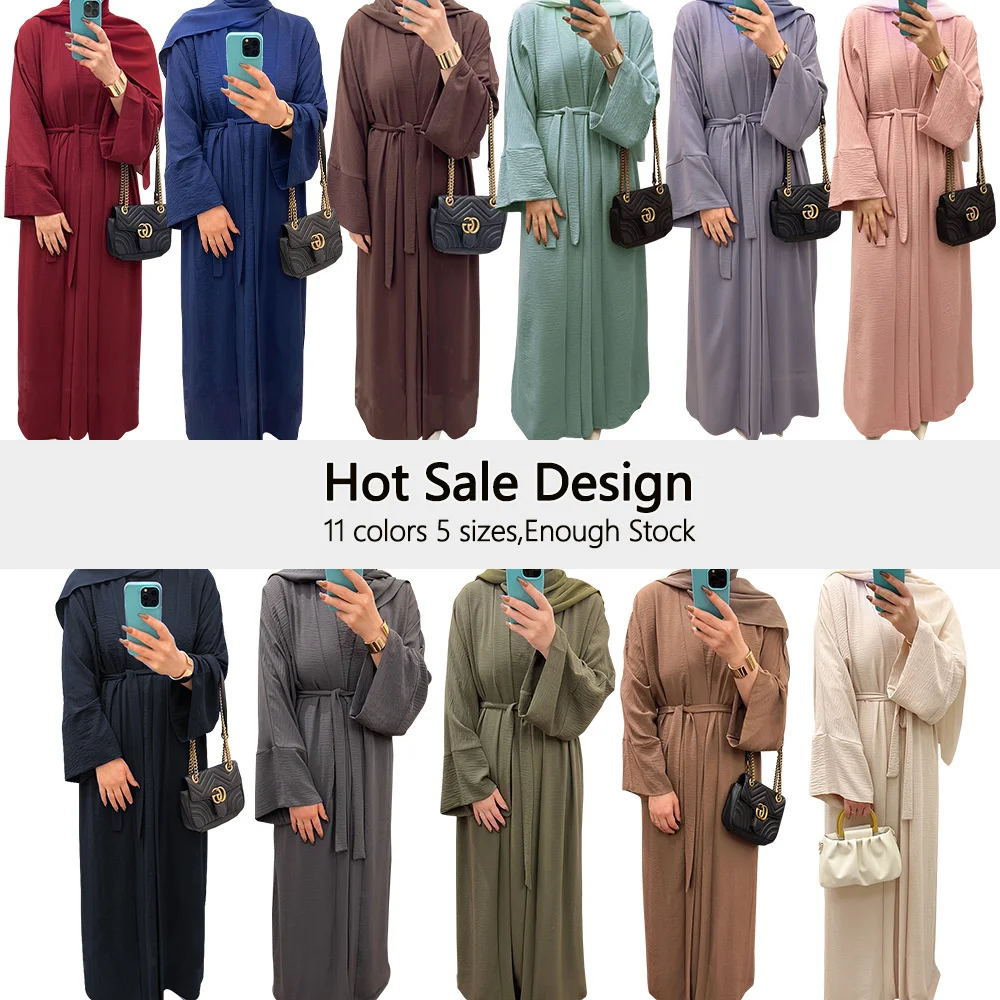 Green Avocado Colour Slip Dress Coat Set Abaya Women Muslim Dress Turkey
