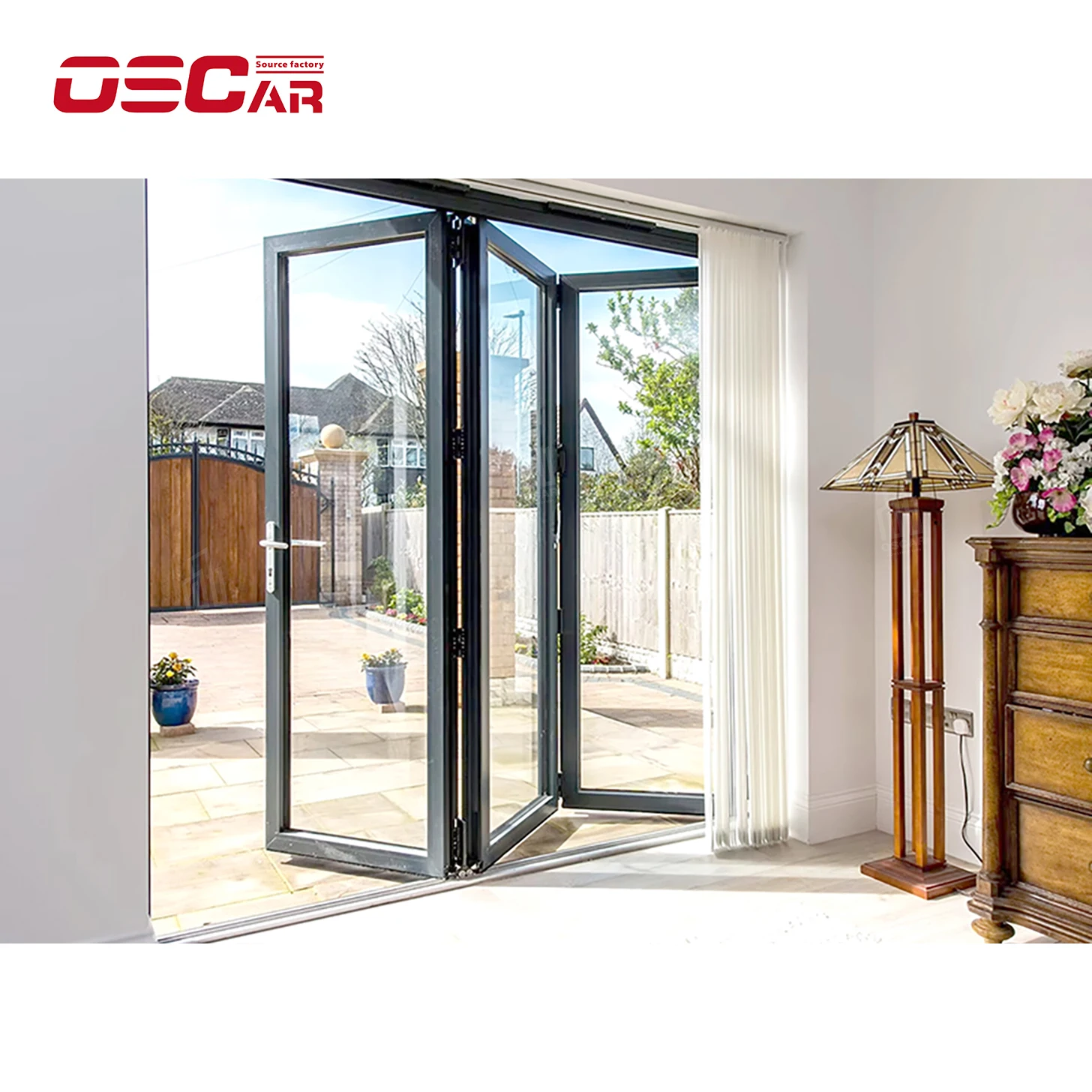 Oscaracso Original Factory Price Heat Insulation System Double Triple Glazed Aluminium Sliding folding Screen doors