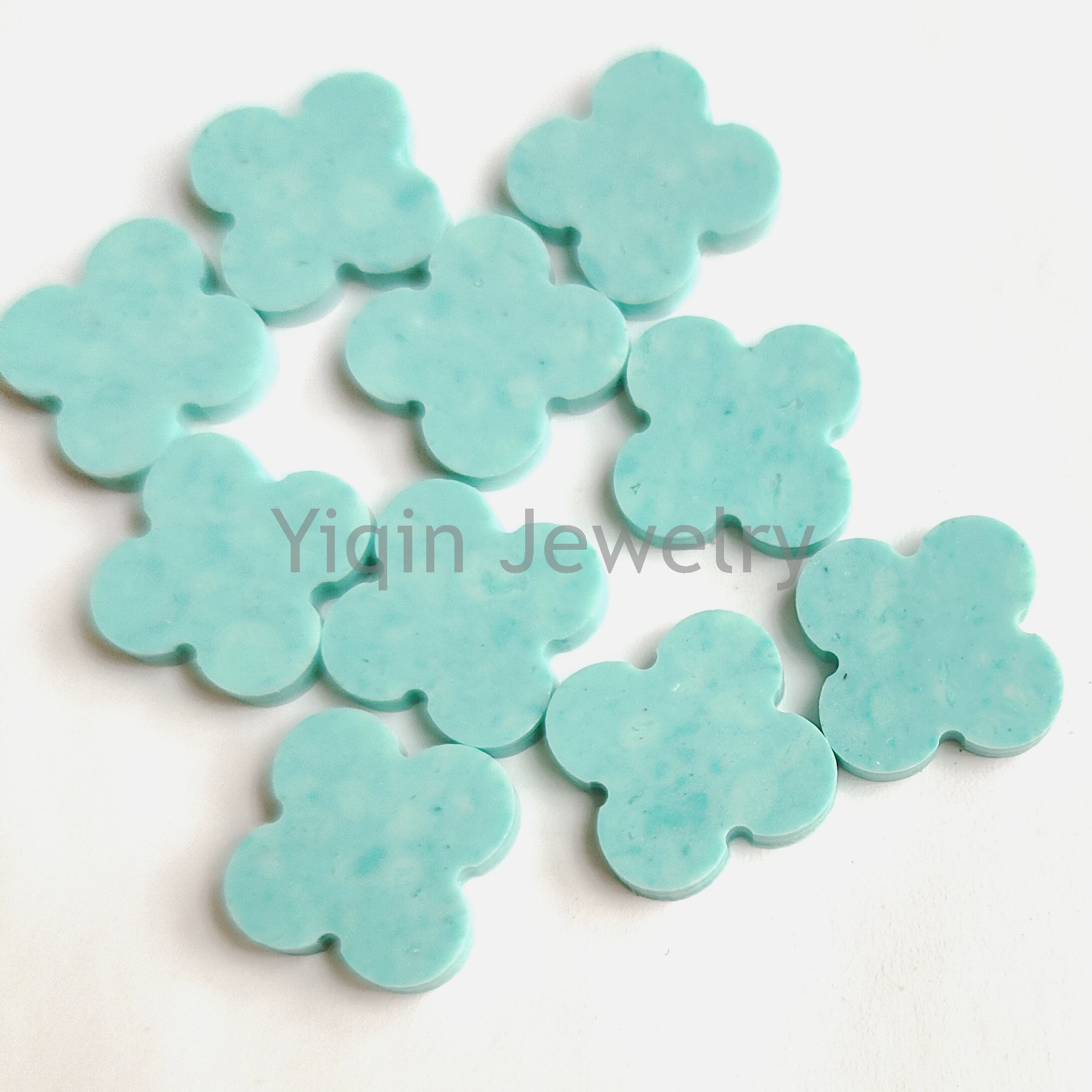 Dubai Wholesale 13*13mm Malachite Clover Four Leaf Clover Stone Agate Shell Tiger Eyes Stone  For Diy Jewelry