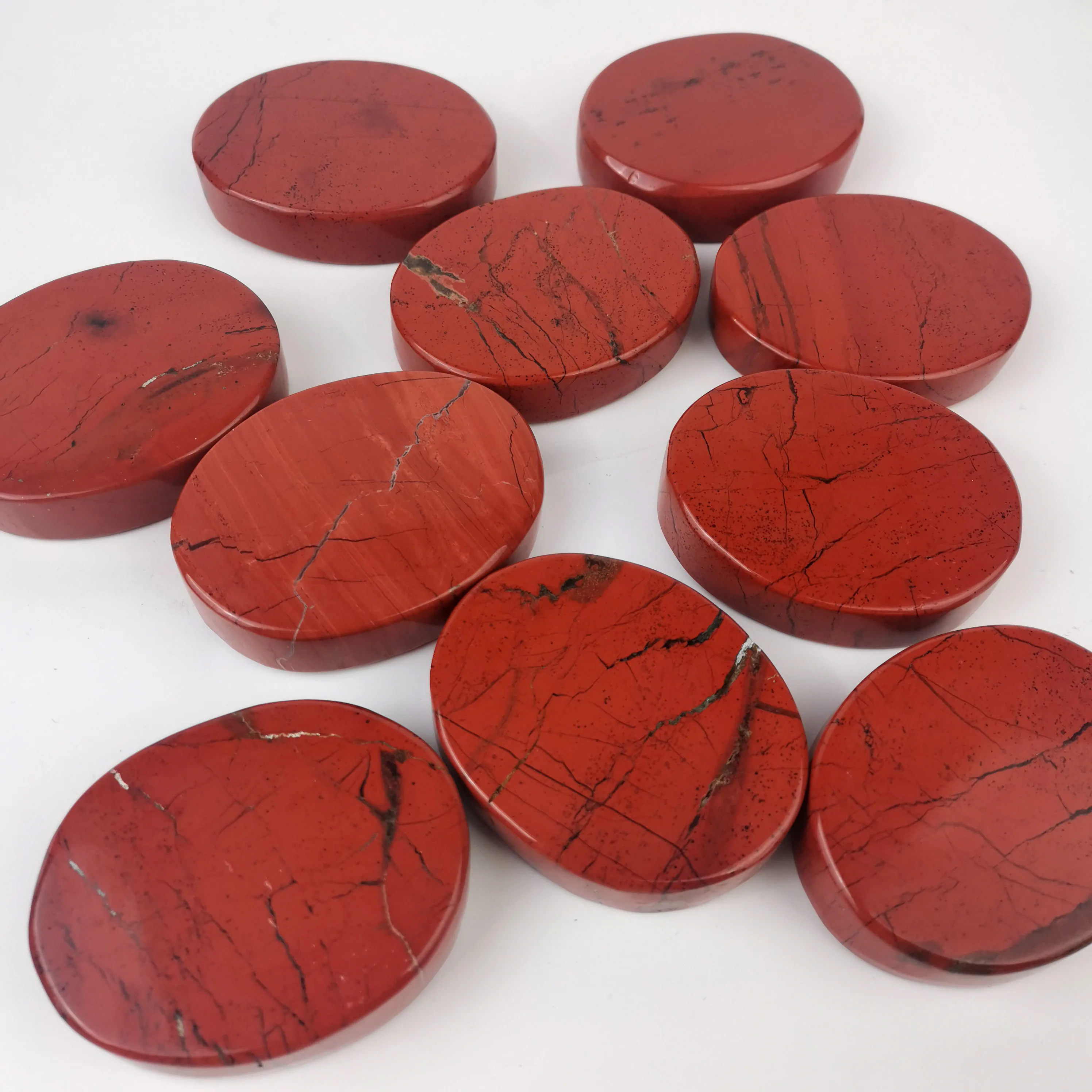 Spiritual Flat-backed Natural Crystal Hand Carved Red Jasper Flat Palm Stone For Meditation