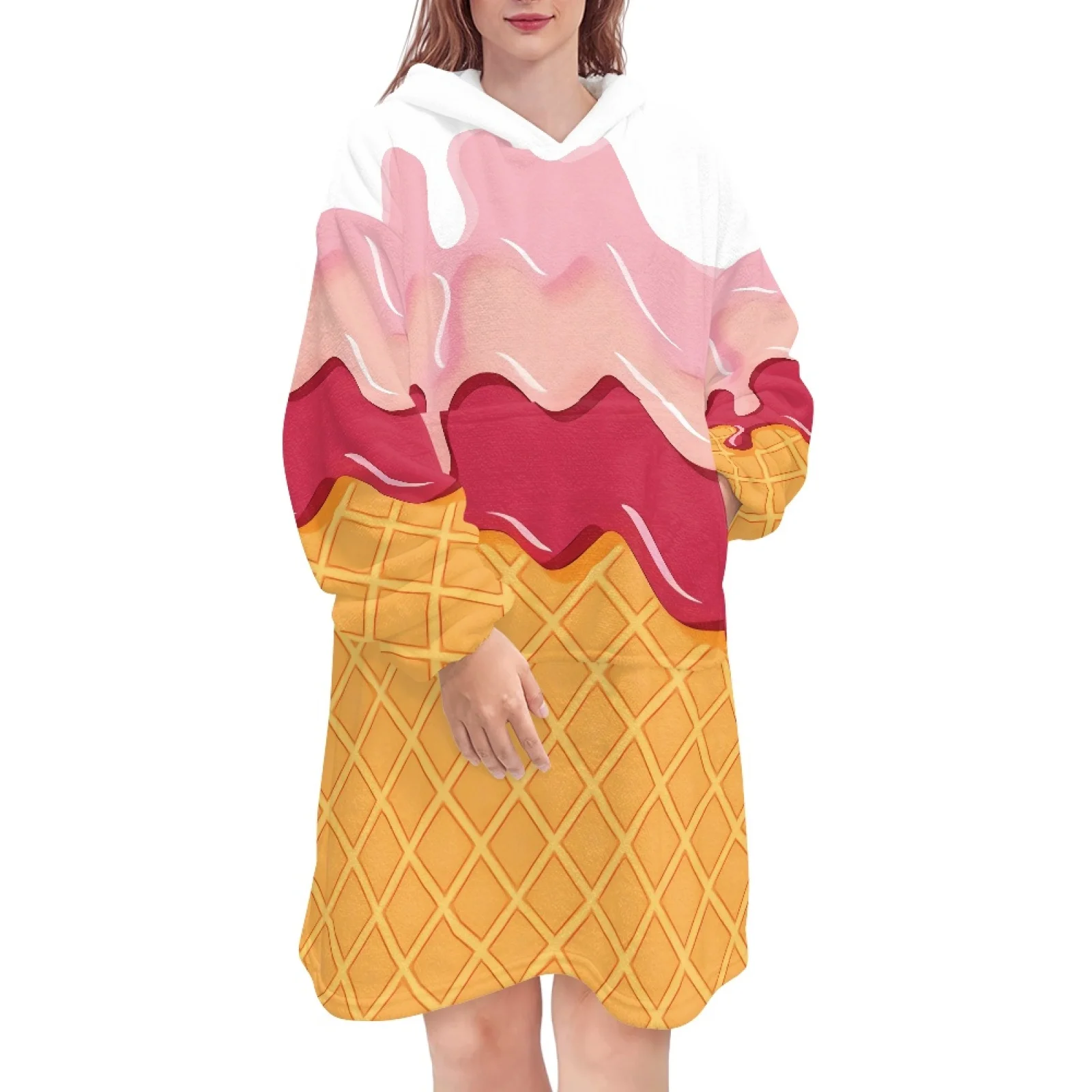 2023 Custom Design Unisex Free Size Sweet Wearable Ice Cream Blanket Hoodie Warm For Women