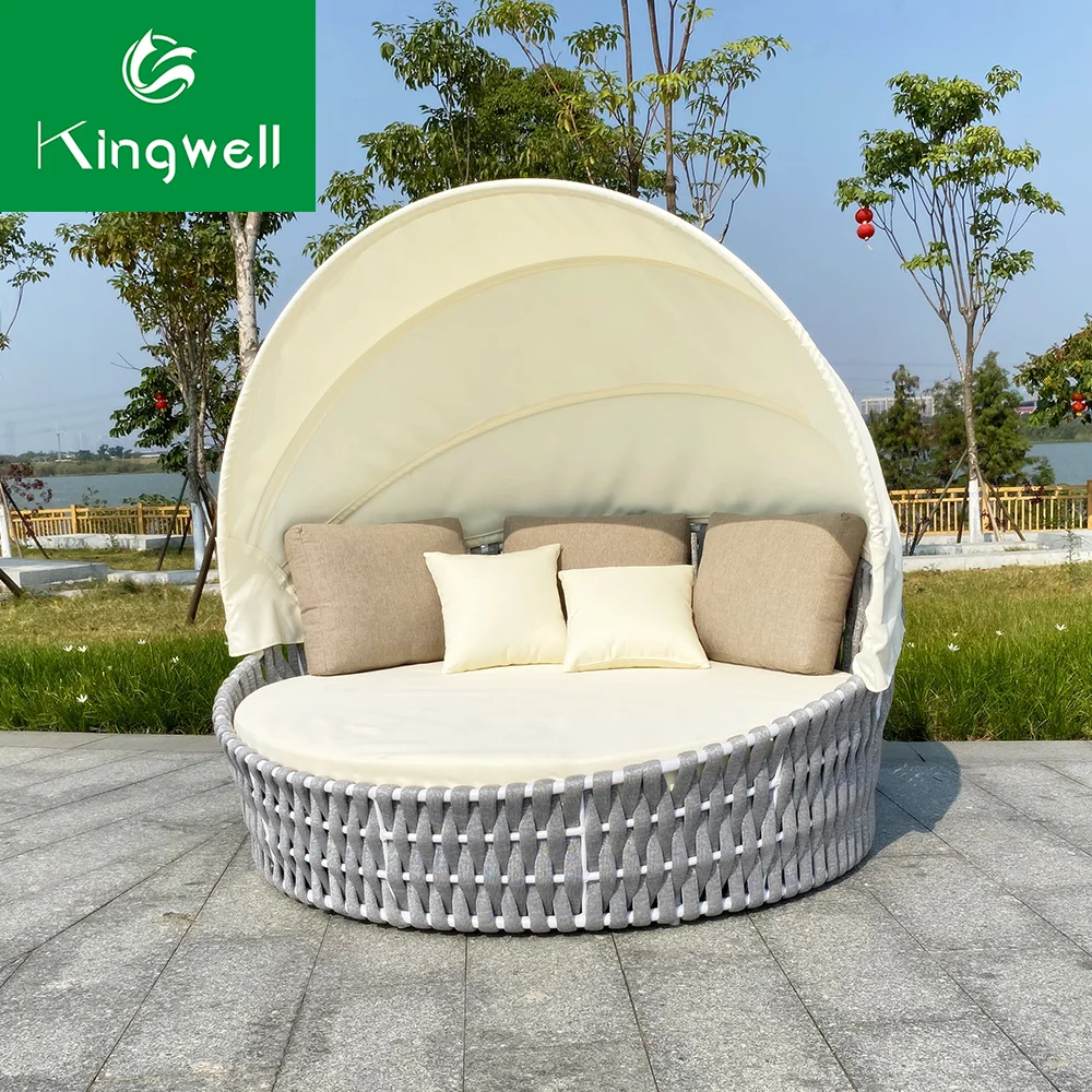
Trendy outdoor furniture aluminum rope weaving round daybed with canopy  (60787389047)