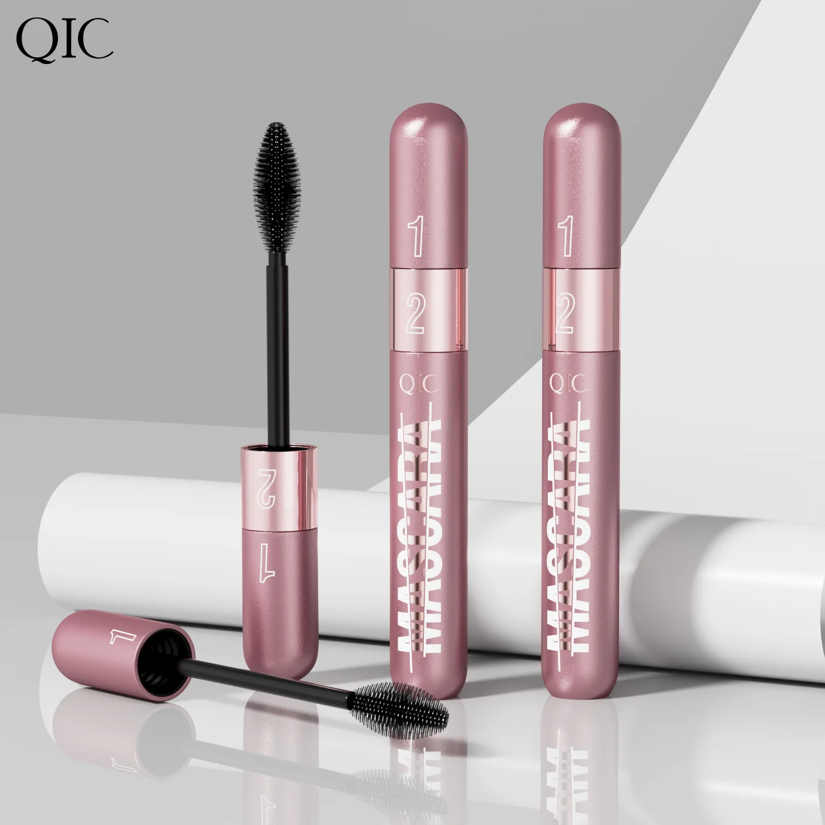 Wholesale QIC 4d Silk Fiber Eyelash Mascara 2 in 1 Waterproof Double Head Black Lengthening