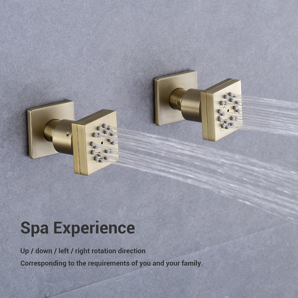 2 Functions Bathroom Rain Spray Jets Shower Head Brass Massage Shower Body Jets