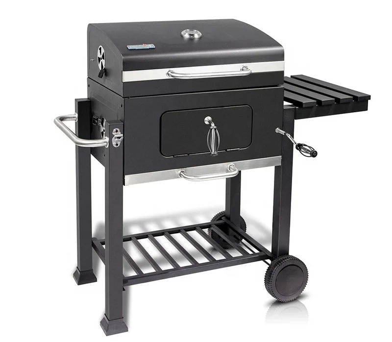Portable Camping Garden Outdoor Barbecue Smoker Square Charcoal Trolley Bbq Grill With Table