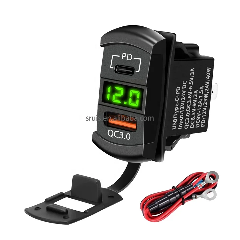 36w 12V USB Outlet, Rocker Switch USB Charger USB C Car Charger and Quick 3.0 Adapter PD Charge Panel