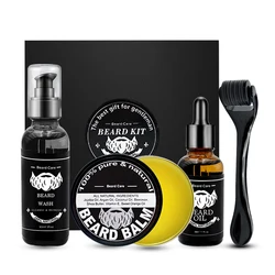 luxury men private label beard wash and conditioner beard balm oil Beard growth organic oil grooming care kit set