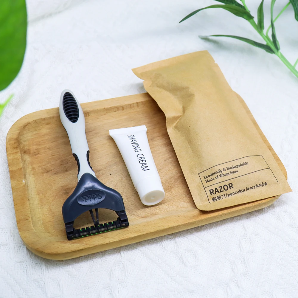 No-Slip Three-Blade Razor Shaving Kit with Custom Packaging for Adults in Hotels and Travel Trending Hospitality Supplies