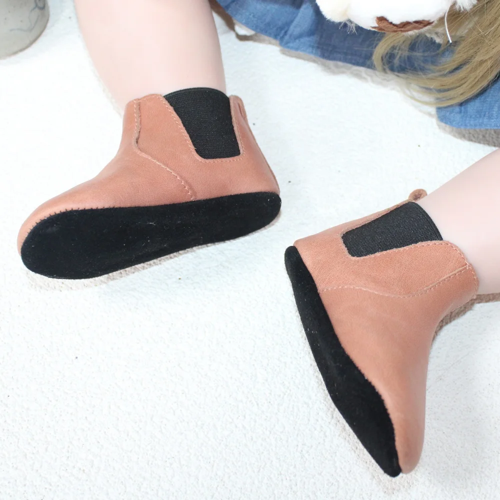 Hot sale boy girl toddler shoes  genuine leather oil wax leather brown baby soft boots with custom logo
