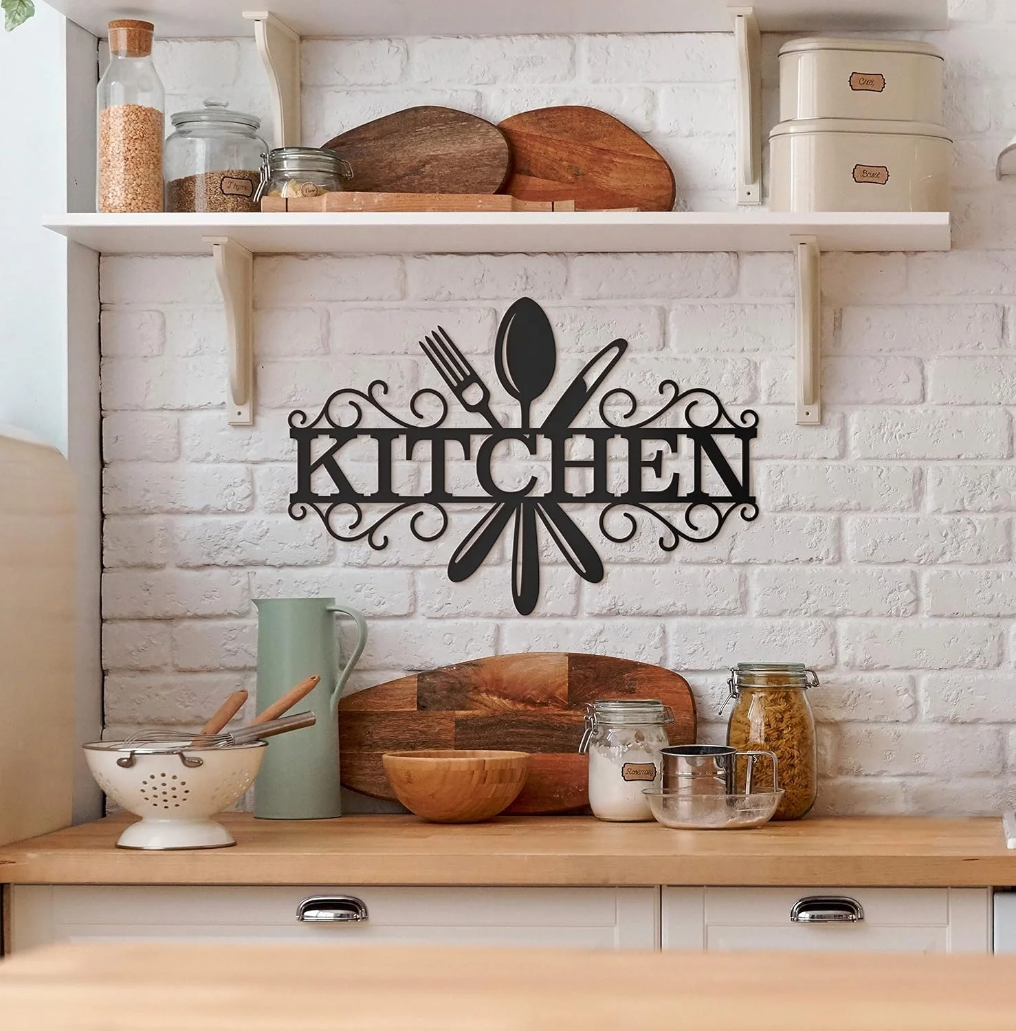 Оптовая продажа лазерная резка черный настенный Настенный декор для кухни металлические настенные украшения