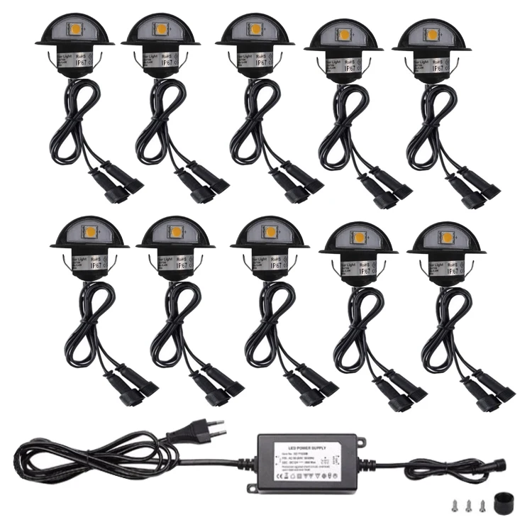 12v helf moon LED Deck Lights Landscape Step Stair Railing Light with 0.4W LED Chips Die-cast Aluminum 12V Accent Lighting black