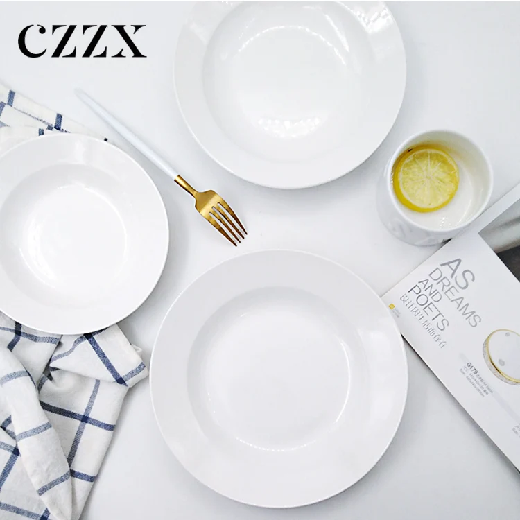 Custom Printed Logo Popular White Ceramic Diet Pasta Deep Soup Plate For Restaurant