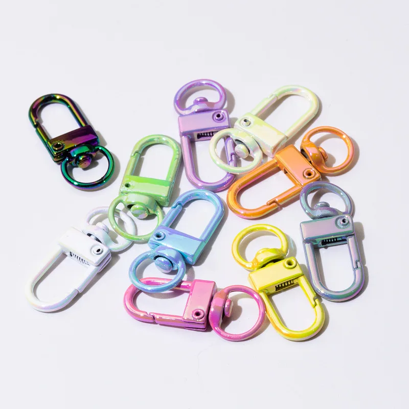 Colorful UV Coated Spring Snap Hooks with Keychain Rings Metal Lobster Claw Clasps DIY Alloy Connector Accessories for Bags Keys