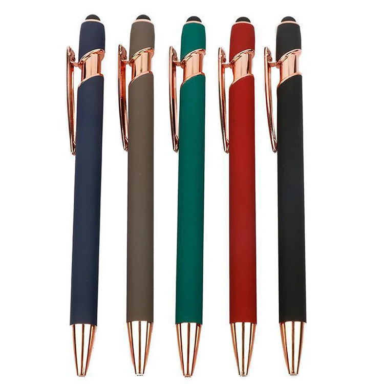 Promotional Business Aluminum Ballpoint Stylus Pen Metal Rose Gold Ballpoint Pens Touch Screens Rubber Ball point Pens