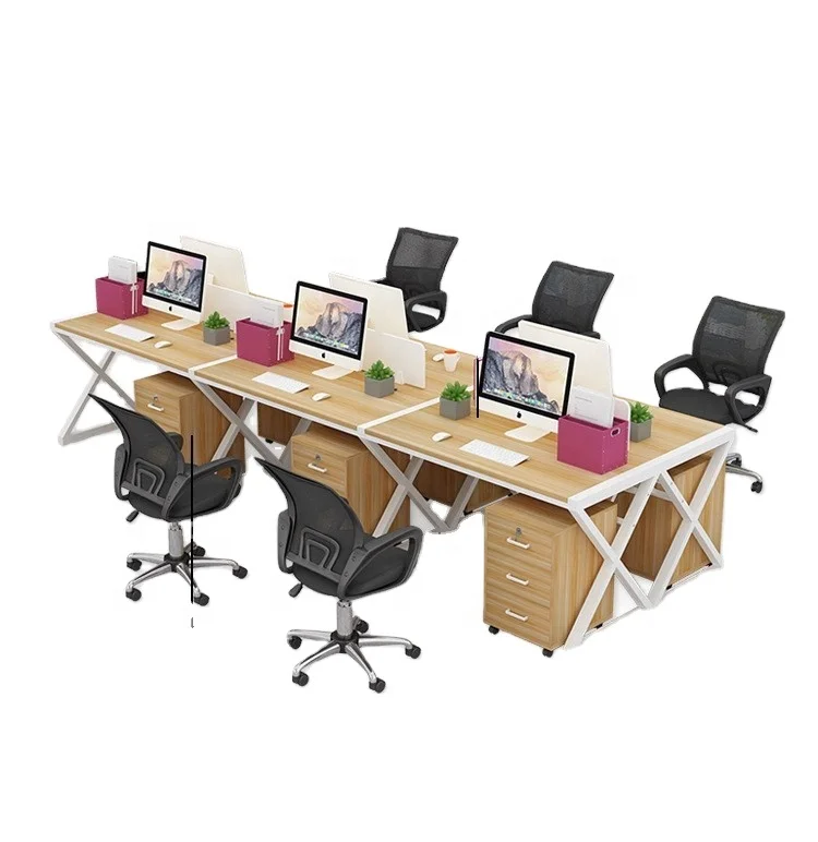 steel frame workstation combination writing study computer desk  staff desk chair office table with 4 seats
