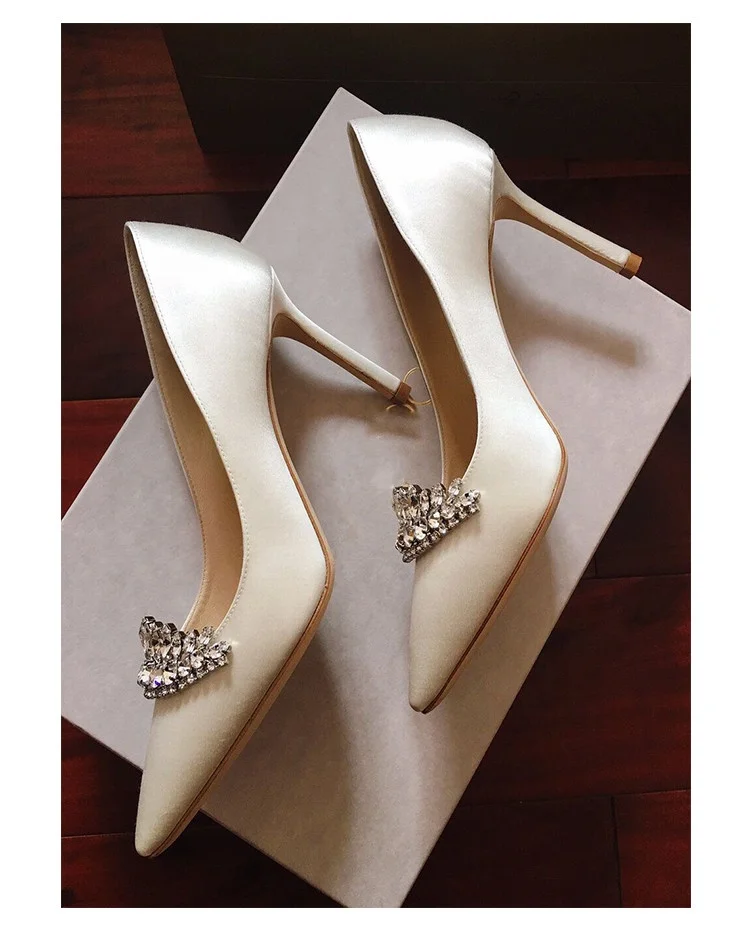 Luxury Glitter Crystal Mosaic White Bridal Wedding Shoes High Heels Ladies Party Dress Pumps