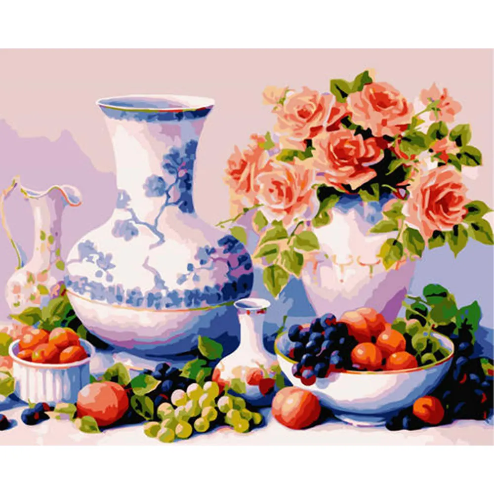 Wholesale Canvas Paint Diy Handmade Rose And Fruits Still Life Digital Oil Painting By Numbers Sets Adults Kids Modern Decor