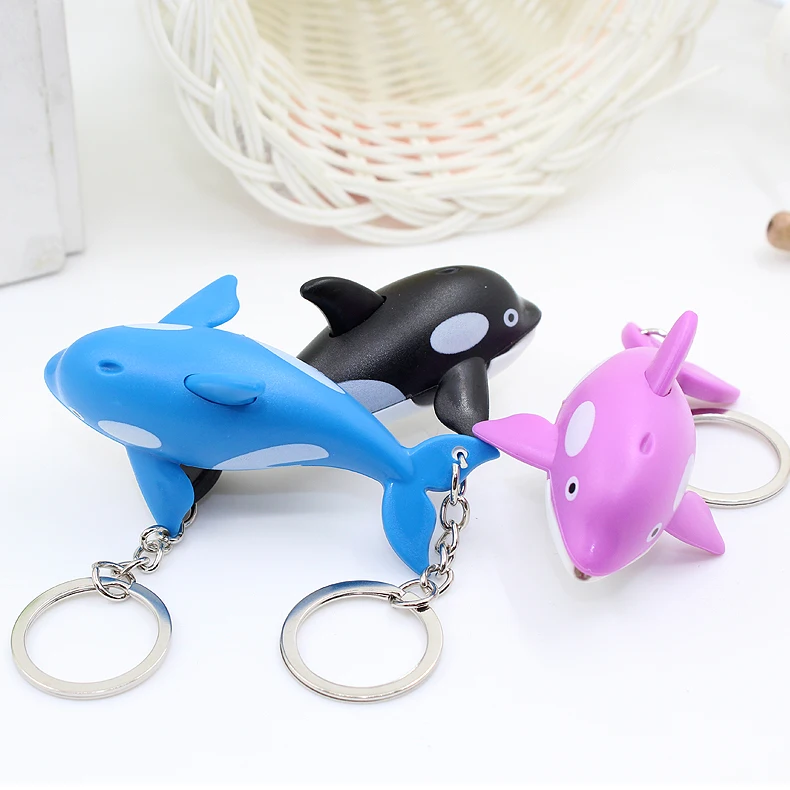 Cute Cartoon Dolphin Keychain with LED Light and Sound Key Fob Kids Toy Gift Keyring Party Prefer Fun Toys for Kids Adult