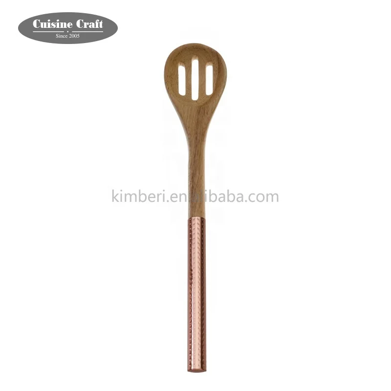 Housewares kitchen acacia wood kitchen utensil set with new hammered handle