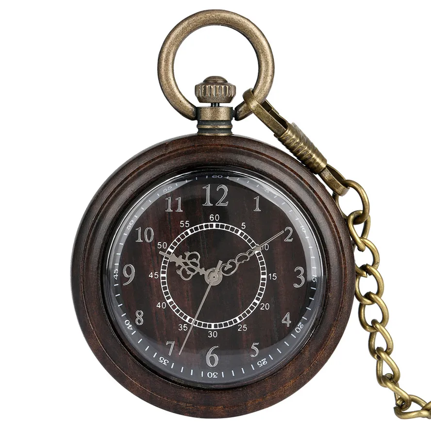 Двойные круглые цифры деревянный дизайн собственные карманные часы с цепочкой