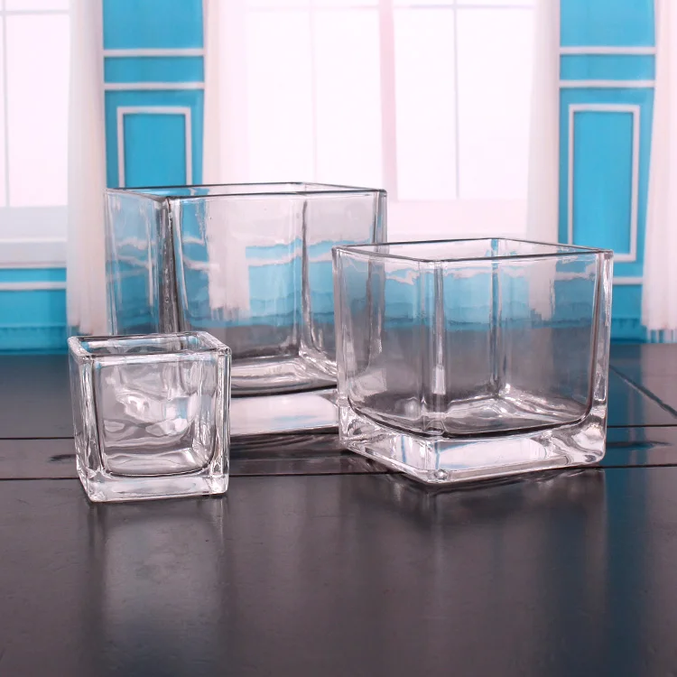 factory supply square shape clear glass 150ml 5oz candle container cubic shape glass candle jar soy wax candle holder