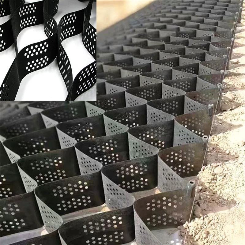 Чёрная георешетка из полиэтилена высокой плотности, пластиковая сотовая решетка, гравий, укладчик, стабилизатор, оптовая цена от производителя