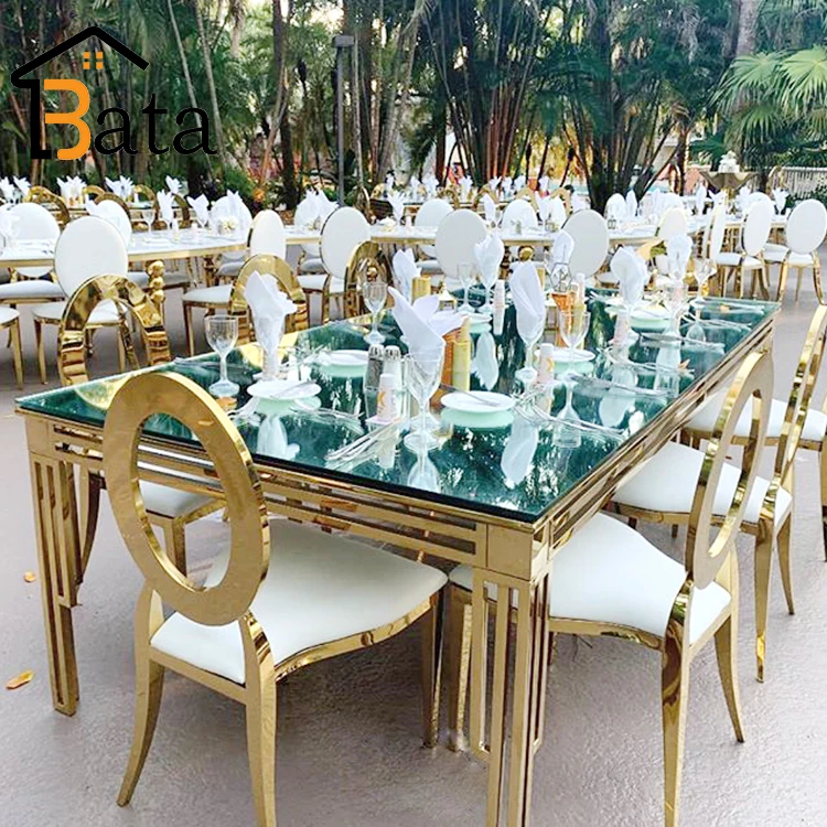 Good Quality Banquet Hotel Stainless Steel Gold Rectangular Dinning Dinner Wedding Tables For Events Banquet