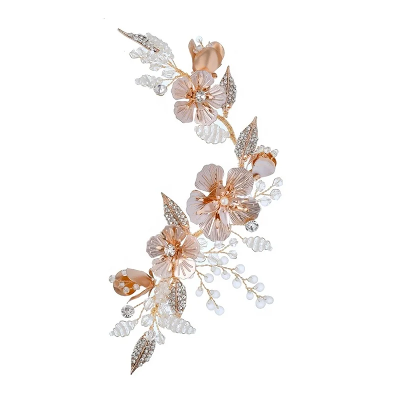 Wholesale high quality metal flowers crystal beaded leaf bridal hair pieces