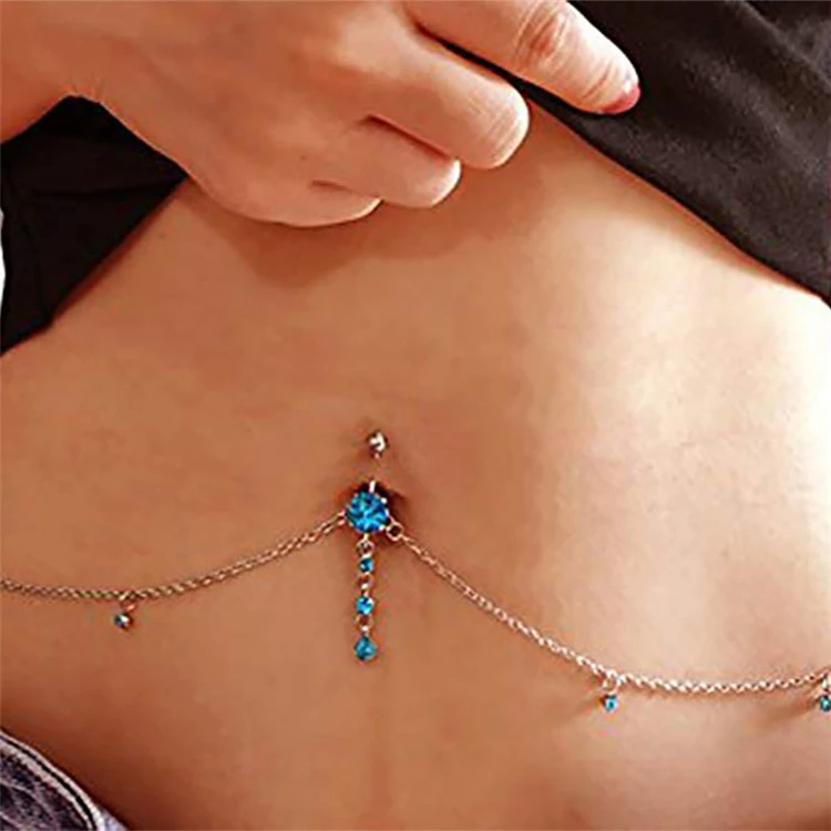 
Women Sexy Rhinestone Dangle Belly Button Chain Navel Piercing Rings Surgical Steel Body Jewelry 