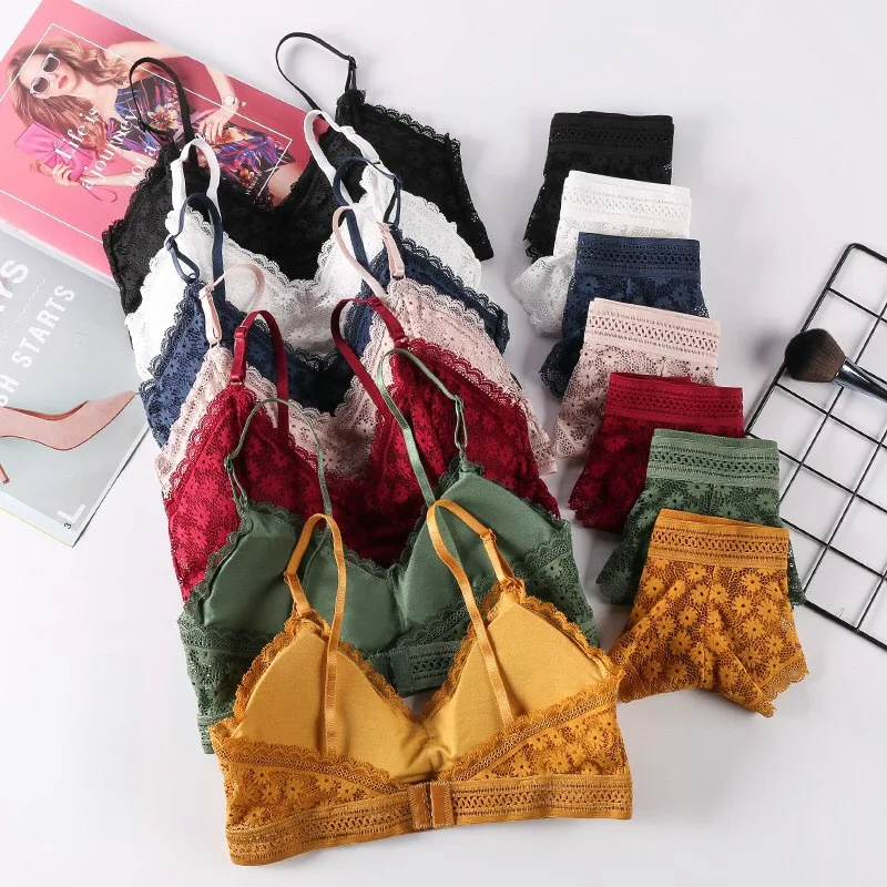 Hot selling Underwear Floral high quality women Fancy underwear sets sexy comfortable Sexy Lace Bra For Women Free Sizing