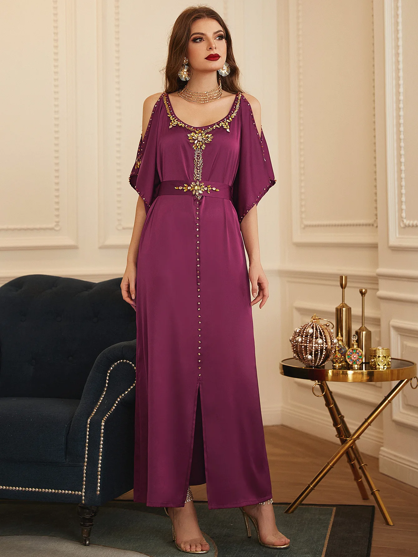 SIPO Grown Abayas Muslimah Islamic Clothing Modest Fashion Niqab Ladies Turkey Short Sleeve Crew Neck Off Shoulder Middle East