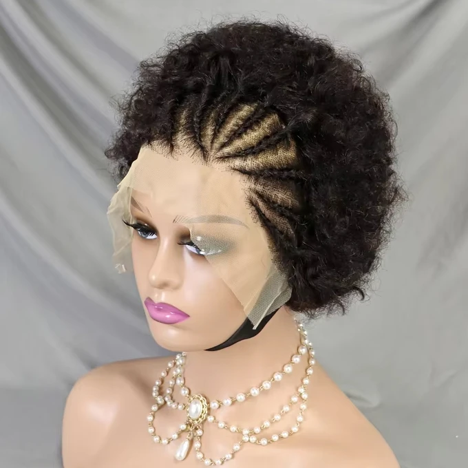 Оптовая продажа индийские парики с короткими волосами бесклеевые прозрачные фронтальные из натуральных человеческих волос кудрявые передние для женщин