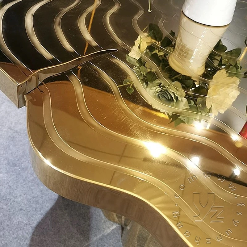 Modern Luxury Irregular round Dining Table Mirror Stainless Steel Design for Hotel Living Room Furniture