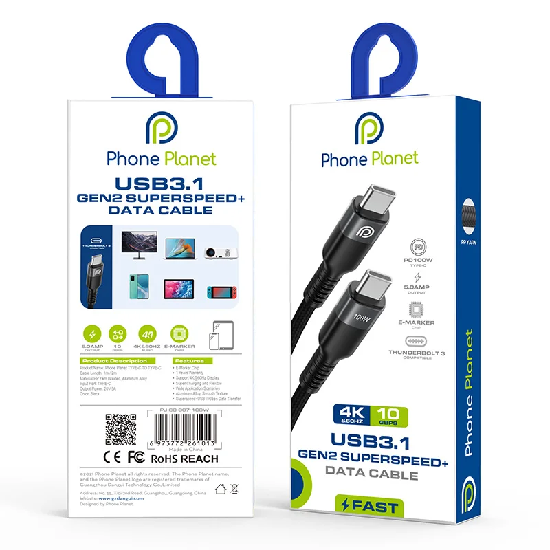 Phone Planet dropshipping products 2023 100W fast charge usb3.1 data cable usb c cable for phone usb wall charger
