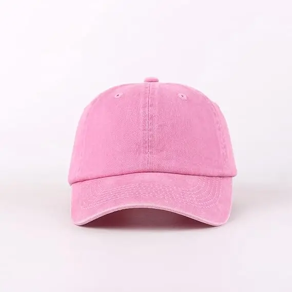 Outdoor sun protection pink solid color logo customized blank baseball cap washed denim fits dad hat for women