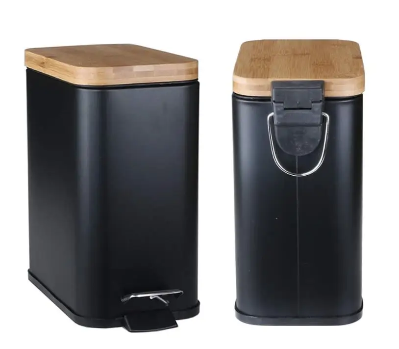 Rectangular Trash Can with Lid Soft Close 5 Liter 1.3 Gallon Slim Foot Pedal Garbage Container Bin with Removable Plastic
