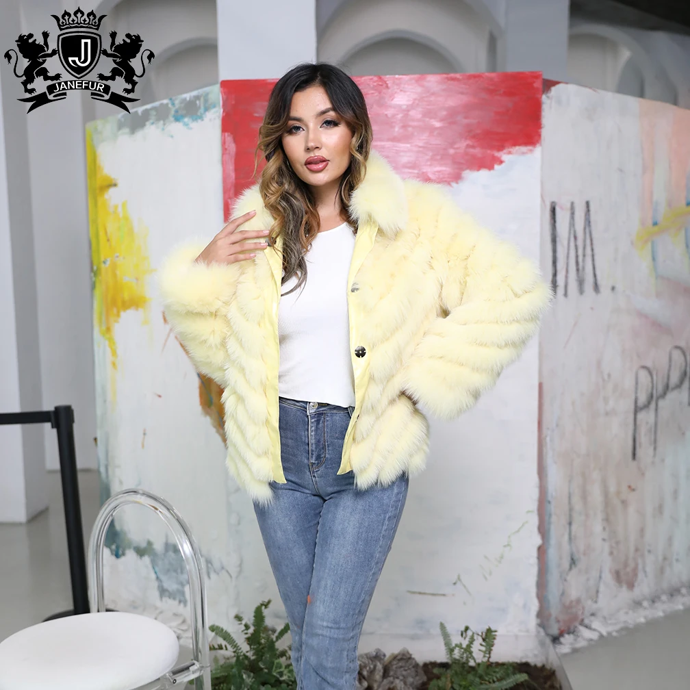 JANEFUR Factory Wholesale Fluffy Fox Fur Plus Size Reversible Wear Natural Fox Fur Jacket For Women